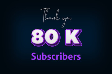 80 K  subscribers celebration greeting banner with Purple 3D Design