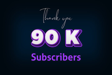 90 K  subscribers celebration greeting banner with Purple 3D Design