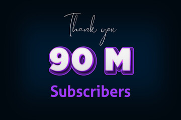 90 Million  subscribers celebration greeting banner with Purple 3D Design