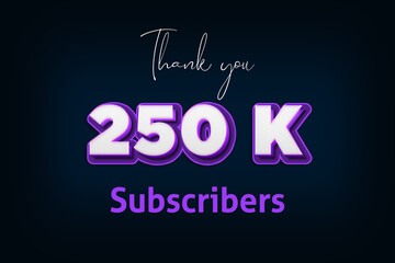 250 K  subscribers celebration greeting banner with Purple 3D Design