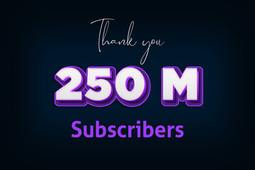 250 Million  subscribers celebration greeting banner with Purple 3D Design