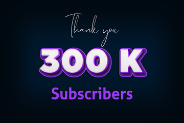 300 K  subscribers celebration greeting banner with Purple 3D Design