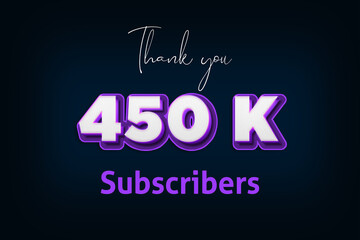 450 K  subscribers celebration greeting banner with Purple 3D Design