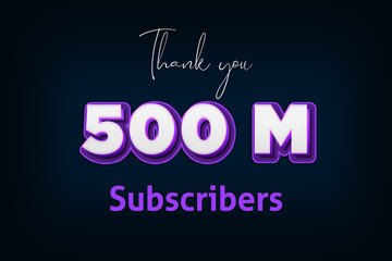 500 Million  subscribers celebration greeting banner with Purple 3D Design