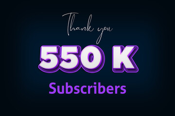 550 K subscribers celebration greeting banner with Purple 3D Design