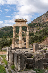 view of the Tholos of Delphi in the Sanctuary of Athena Pronaia in Delphi