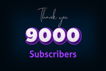9000 subscribers celebration greeting banner with Purple 3D Design