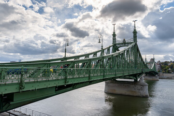 view of the Liberty Bridge across the Danube River in downtown Budapest