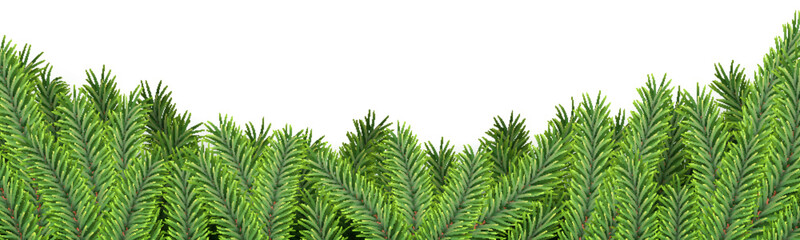 Fir branches border, Christmas, New Year, winter decor with realistic evergreen spruce frame