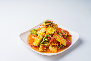 Papaya Salad with Corn white background