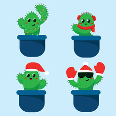 Set of cute New Year's succulents. Characters cacti in New Year's images