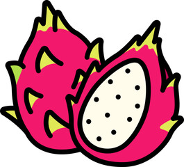Dragon fruit with half cut Style style line colorful