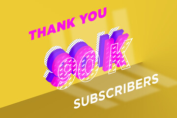 90 K  subscribers celebration greeting banner with Multi Layer Design
