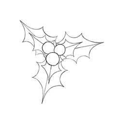 christmas star decoration. A minimalistic drawn Christmas branch with leaves and berries.