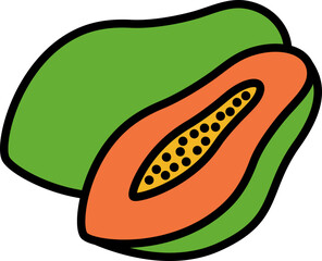 Papaya with half cut Style style line colorful