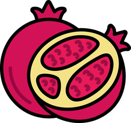 Pomegranate with half cut Style style line colorful