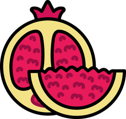 Pomegranate with sliced cut Style style line colorful