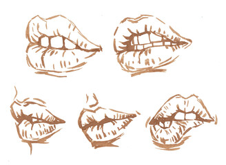 illustration of a set of mouth and teeth coffee painting for card illustration background