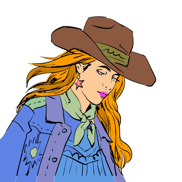 cowgirl with a hat vector for card illustration decoration 