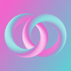 3d abstract gradient background. Two rings.  Blue and pink circles. Banner, poster. Vector illustration.	