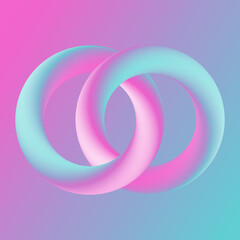 3d abstract gradient background. Two rings.  Blue and pink circles. Banner, poster. Vector illustration.	