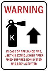 Fire emergency In case of appliance fire, use this extinguisher sign and label