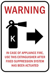 Fire emergency In case of appliance fire, use this extinguisher sign and label