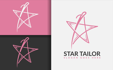 Star Tailor Logo Design. Abstract Creative Needle and Thread forming a Star Symbol Concept. - obrazy, fototapety, plakaty