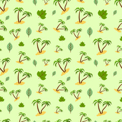 Seamless texture with palm trees on a green background for fabric.