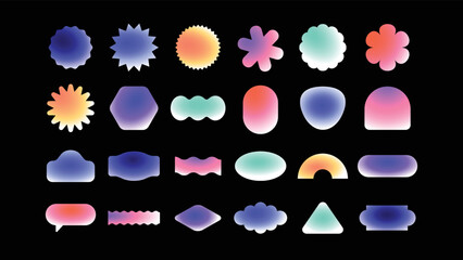 Geometric shape sticker, colorful gradient flat clipart set vector