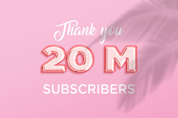 20 Million subscribers celebration greeting banner with Rose gold Design