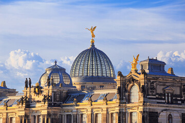 Obraz premium Cityscape - view of the facade of the Dresden Academy of Fine Arts on the Bruhl's Terrace, Dresden, Germany