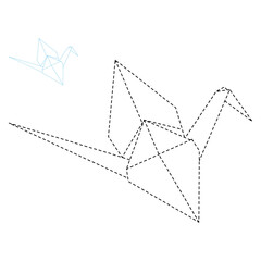 Set of origami crane vector outline dashed illustration isolated on white background. Japanese traditional origami crane for infographic, website or app. Geometric line shape for art of folded paper.