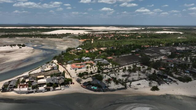 Aerial Drone Top Notch Above Tatajuba Beach, Brazil Kitesurf Spot, Desert Dunes in Latin American Tropical Paradise