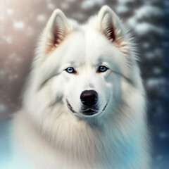 Realistic Canadian Eskimo Dog Portrait Illustration, Glamour Pet Photo shot Portrait, 3D render, Close up Pedigreed Dog