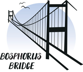 Bosphorus Bridge line illustration on white background, vector for postcard, souvenir