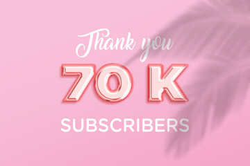 70 K  subscribers celebration greeting banner with Rose gold Design