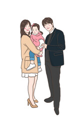 Cute happy family, dad and mom with a kid