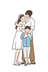 Cute happy family, dad and mom with a kid