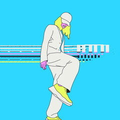 Flat colored vector illustration. Fashion girl in  stylish urban look. 