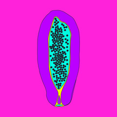 Fashion flat vector colored illustration. Papaya minimalist design. Go vegan concept