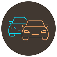Two cars icon outline. Two color icon on round background.