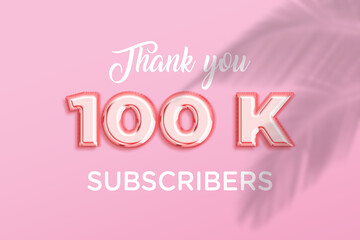 100 K subscribers celebration greeting banner with Rose gold Design