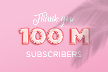 100 Million subscribers celebration greeting banner with Rose gold Design