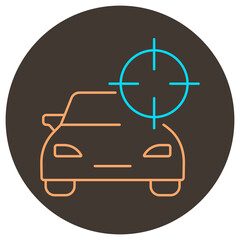 Car target icon outline. Two color icon on round background.