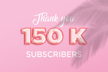 150 K subscribers celebration greeting banner with Rose gold Design