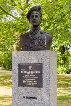 Copenhagen, Denmark - July 26, 2022: Bust of Thomas Fasti Dinesen. Thomas Dinesen was a Danish recipient of the Victoria Cross.