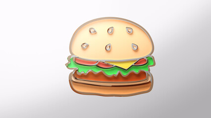 Hamburger icon elements. fast food and unhealthy eating concept icon on white background with alpha channel 3d rendering
