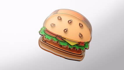 Hamburger icon elements. fast food and unhealthy eating concept icon on white background with alpha channel 3d rendering
