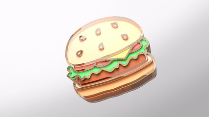 Hamburger icon elements. fast food and unhealthy eating concept icon on white background with alpha channel 3d rendering
